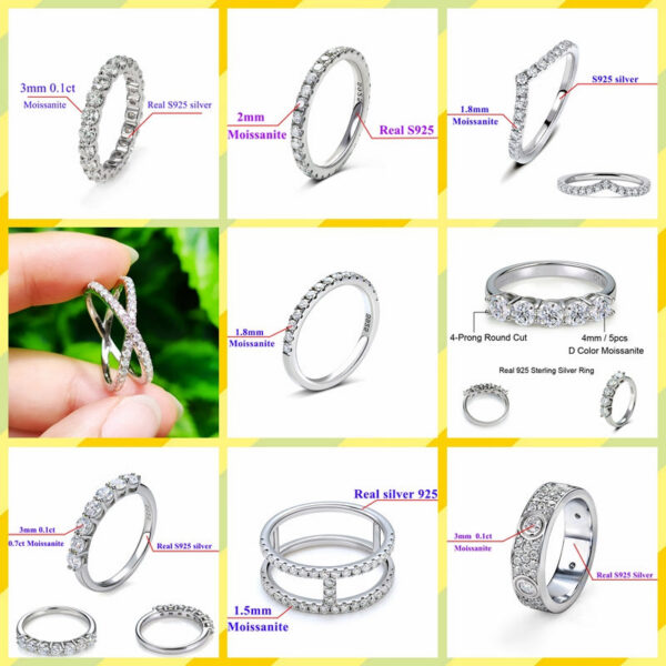 7813e07fa35c6a73 solid 2mm Full Eternity Ring Band Sterling Sier white Round Moissanite Diamond Jewelry gift dating party women