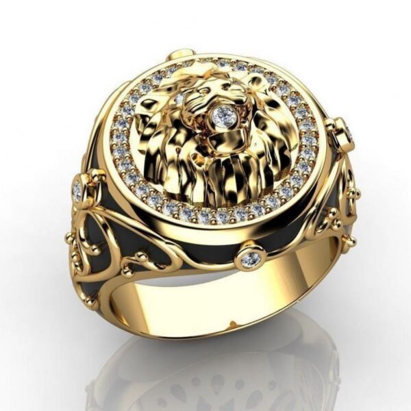 782f9614acf9646b HOYON Gold Color Full Diamond Zircon Lion Wedding Punk Style Engagement Ring for Men's Retro Women's Jewelry