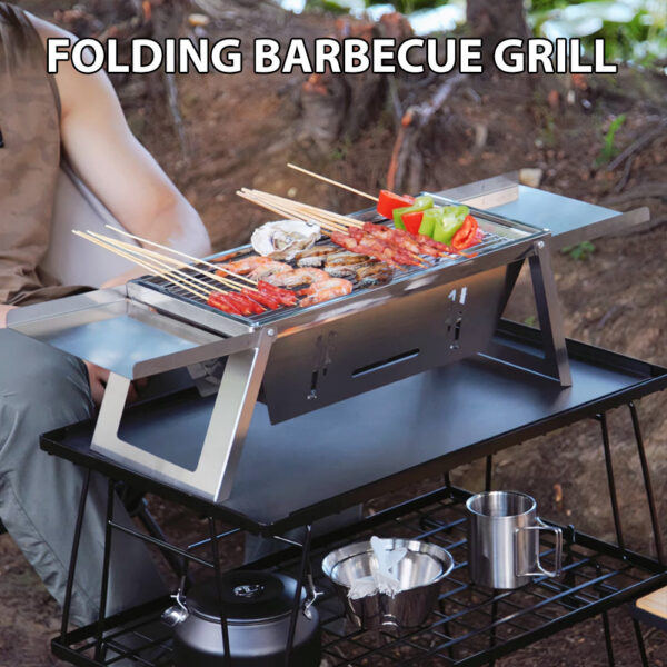 7830b6ed1ca0a9cb Stainless Steel Folding Grill For Home And Outdoor Charcoal Kebabs less Portable Collapsible Barbecue