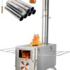 LAMA Tent Camping Stove, Portable Folding Stainless Steel Wood Stove with Chimneys and Gloves, Wood Burner for Tents, Hiking, Cooking, Heating, Camping, Silverwhite