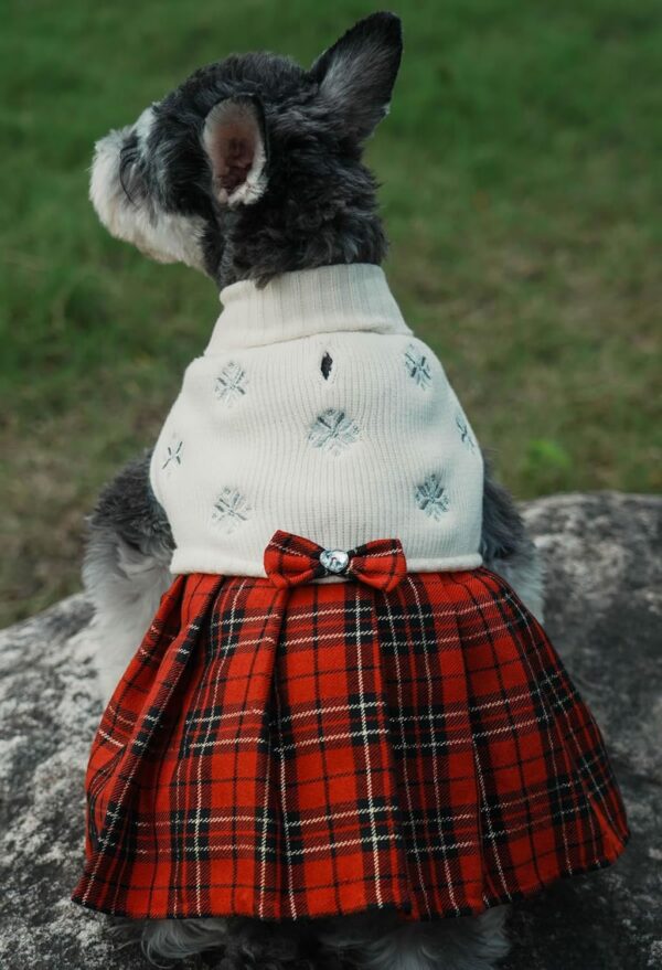 7841cb7a012c8b8e White Embroidery Snowflake Ugly Vintage Knit Reindeer Holiday Festive Christmas Dog Sweater Dress for Puppy,X-Small (XS) Size Back Length 9"