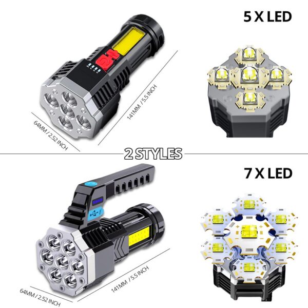 78445d5585c02755 High Power Rechargeable Led Flashlights 7LED Camping Torch With Cob Side Light Lightweight Outdoor Lighting ABS Material