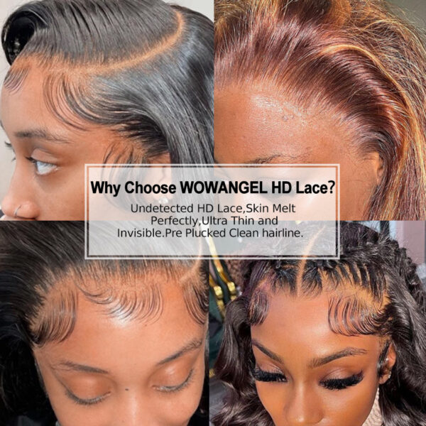 Wowangel 13x6 Full Wig Frontal Body Wave Human Hair 250% HD Lace Closure Wigs Melt Skins Glueless
