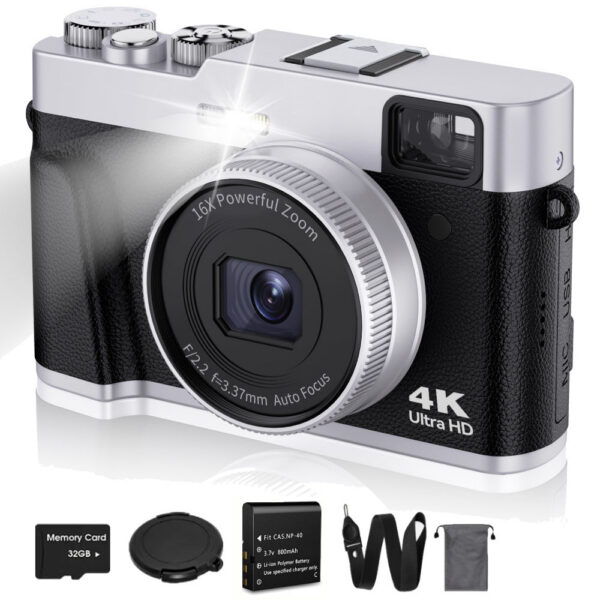 4K Digital Auto Focus 48MP Vlogging for YouTube and Anti-Shake Video Camera with Viewfinder Flash & Dial