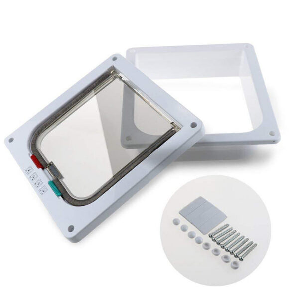 78bf07ccb69b4516 4 Way Lockable Dog Cat Kitten Security Flap Door Puppy Gate ABS Plastic Animal Small Pet Supplies Products