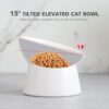 White Small Ceramic Raised Cat Bowls, Tilted Elevated Food or Water Bowls, Stress Free, Backflow Prevention, Dishwasher and Microwave Safe, Lead & Cadmium Free