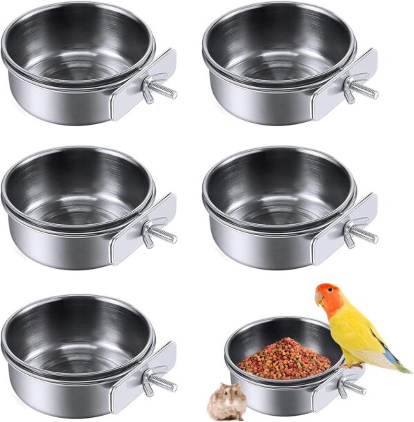 78d1a9c7beb52999 PINVNBY Parrot Feeding Cups Birds Food Dish Stainless Steel Parrot Feeders Water Cage Bowls with Clamp Holder for Cockatiel Conure Budgies Parakeet Parrot Macaw Small Animal Chinchilla Pack of 2