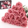 15Pcs Artificial Roses Velet Real Touch Single Stem Fake Roses Silk Realistic Bouquet Flowers Arrangements Home Office Garden Grave Party Wedding Decoration(Light Pink-15p, Blossom Roses)