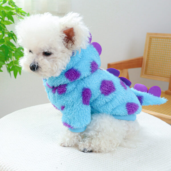 78fb464c7af68abc 1PC Pet Clothing Dog Cat Autumn and Winter Thickened Warm Blue Dinosaur Hooded Coat With Drawstring Buckle For Small Medium Dogs