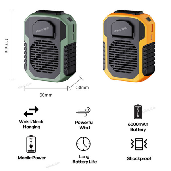 791f97fd7890ec70 Kinscoter 6000mAh Hanging Neck/Waist USB Mini Portable Rechargeable Fan For Outdoor Camping Hiking Climbing Running Sports