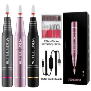YOKEFELLOW Drill 30000RPM Professional Electric Nail File Kit for Acrylic Gel Nails Manicure Pedicure Home Use