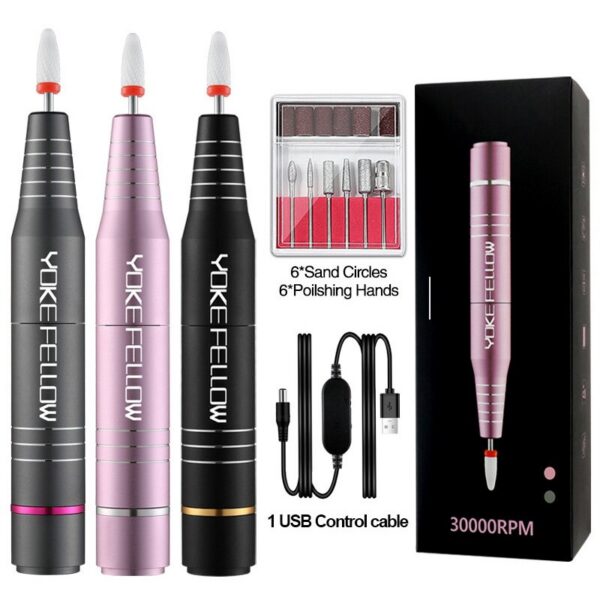 YOKEFELLOW Drill 30000RPM Professional Electric Nail File Kit for Acrylic Gel Nails Manicure Pedicure Home Use