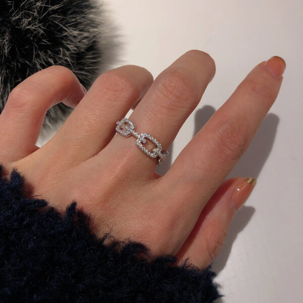 7976c329a693050c Sterling Sier Classic Link Chain Shape Simulated Diamond Stackable Ring for Women Crystal Zircon Engagement Rings