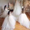 BABYONLINE Long Sleeve White Ivory Flower Girl Dresses for Wedding Guest Child Kids Bridesmaid Lace Floral Tulle Skirt Ball Gown