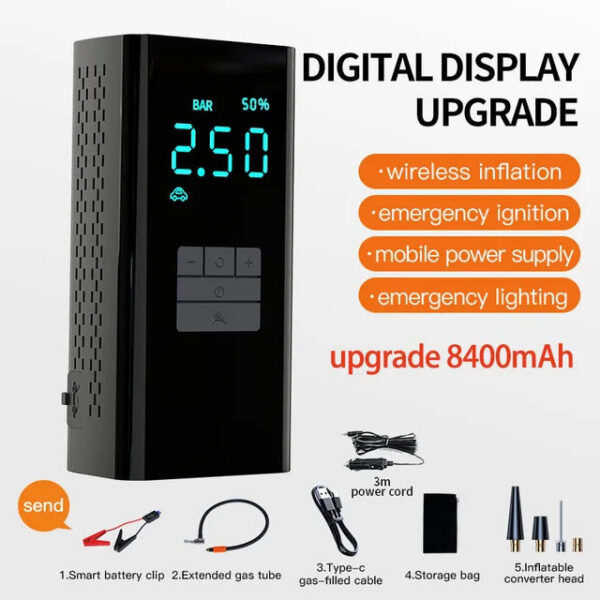 79969f2eff1d6486 8400mAh Portable Power Bank Compressor Electric Wireless Air Tire Iator Pump for Motorcycle Bicycle Car Ball