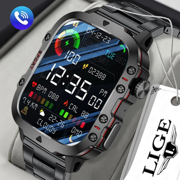 LIGE New Smart 1.96 Inch Screen 420 MAh Bluetooth Call Voice Assistant Watch Sports Fiess Waterproof Smartwatch For Men