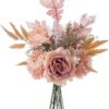 KIRIFLY Artificial Fake Flowers Plants Silk Flower Arrangements Wedding Bouquets Decorations Plastic Floral Table Centerpieces for Home Kitchen Garden Party Décor (Purple White)