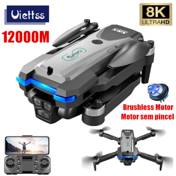 79b033206813a932 Professional S8S RC Drone Brushless 8K Three ESC Camera Optical Flow 360° Obstacle Avoidance Headless Mode Foldable Quadcopter