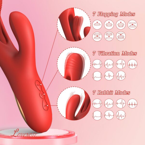 79bf74eff9bca3b2 Dildo Rabbit Toys-LOVENOTE G Spot Vibrator Massager for Women Clitoral Nipple Stimulation, 3 in 1 with 14 Vibration & 7 Tongue Licking Flapping, Adult Sex Toys (Red)