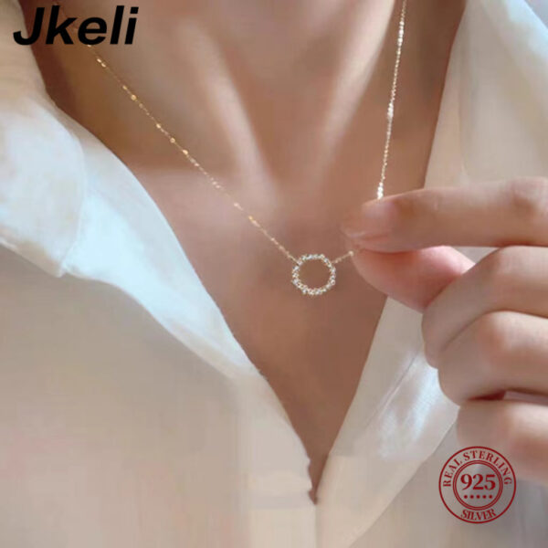 79c1a11723e12f78 Jkeli -100% S Sterling Sier Plated Necklace with Full Diamond Circle Style Japanese and Korean K Gold Collar Chain
