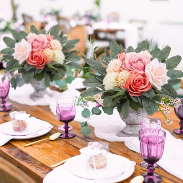 18pcs Babys Breath Eucalyptus Leaves Bouquet Blue Gypsophila Artificial Flowers and Faux Greenery for Home Decor