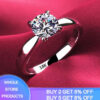 With Certificate White Gold Color Rings for Women 2.0ct Round Zirconia Diamond Solitaire Ring Wedding Band Engagement Bridal