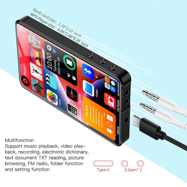 79dd036195f51fa1 HD MP3 MP4 PlayerFull Touch ScreenBluetooth 5.2 Walkman16GBBuilt-in SpeakerMusic PlayerFM RadioRecordingEbook