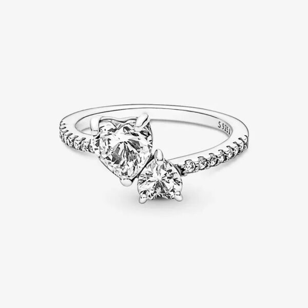 New arrival Double Heart Sparkling Ring Solid Sier Women girlfriend Gift Jewelry For Lover CZ diamond P brand finger nail Rings with Original box Set
