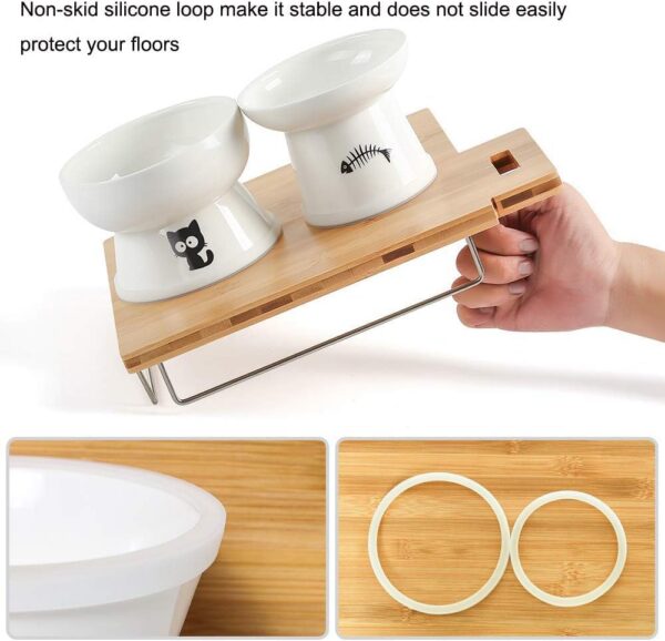 7a3e3bc8953382af FOREYY Raised Cat Food and Water Bowl Set, Whisker Friendly Elevated Ceramic Cats Feeder Bowls with Anti Slip Ring, Anti-Vomiting Shallow High Porcelain Pet Kitten Dish, Dishwasher Safe(White)
