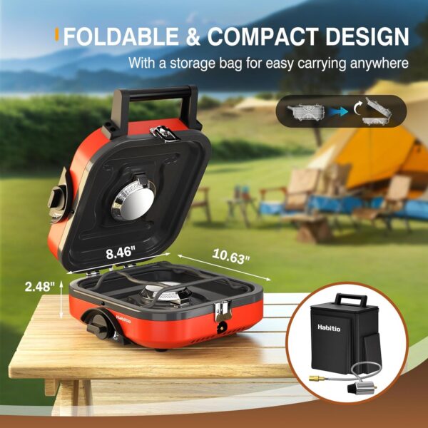 7a40e09e302a9c96 2-Burner Camping Stove Foldable, Portable Propane Camp Stove with 16000 BTU Adjustable Burners and Piezo Ignition, Folding Stove with Carry Bag & Handle for Camping, Tailgating, Backyard BBQ - Red