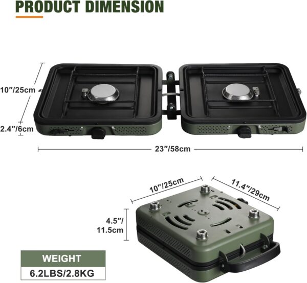 7a5133ddeb12358f 2 Burner Propane Camping Stove,Portable Folding Gas Stove for Camping with 17200 BTU,Two Adjustable Burners with Easy Carrying Handle&Inlet Gas Pipe,Outdoor Camp Stove for Camping Backpacking