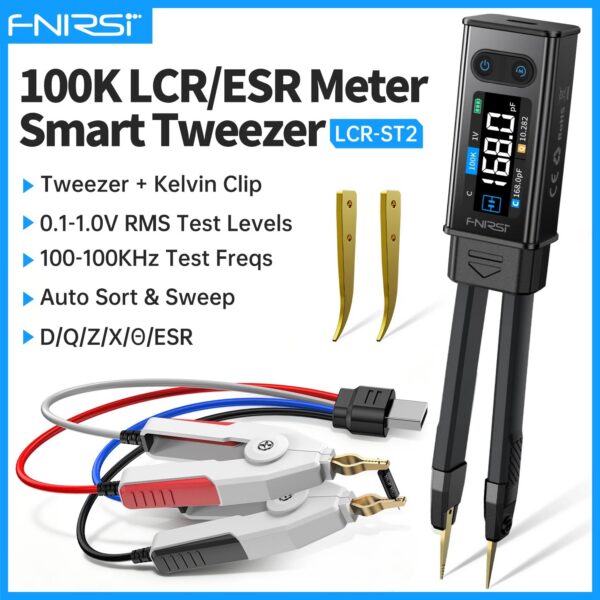 FNIRSI LCR-ST2 2-in-1 Digital Tweezer Bridge LCR ESR Meter SMD Test Kelvin Clip Electronic Component Multifunctional Tester Tool