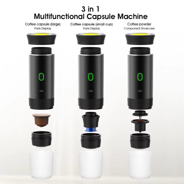 NEW 3-in-1 Capsule Powder Travel Wireless Electric Portable Espresso hine for Home Camping Coffee Maker