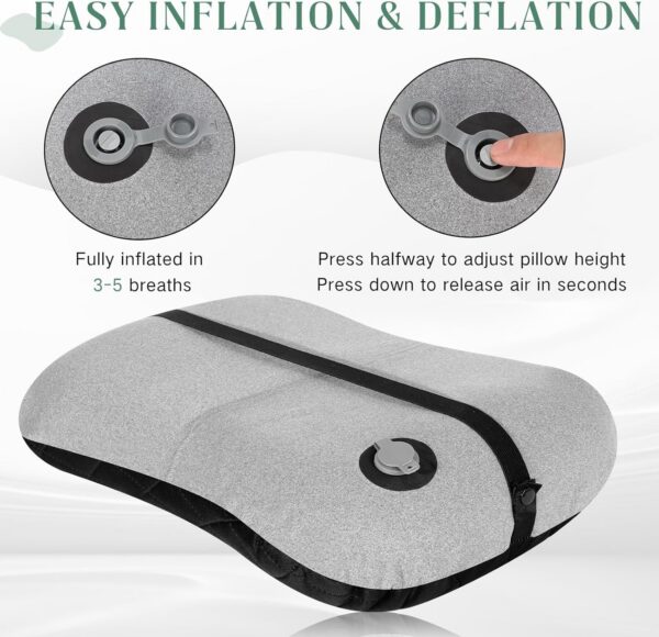 7a714e3f01220e62 2 Pack Inflatable Travel Camping Pillow with Removable Cover Backpacking Blow up Neck Air Pillow Compressible for Lumbar Support Travel Hiking(Black,Grey)