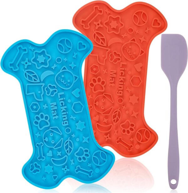 Lick Mat for Small Dogs and Cats 2 Pack, Dog Peanut Butter Lick Pads with Suction Cups for Slow Feeder, Anxiety Relief (Blue & Red)