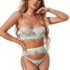 7a814d2ce0b2f56a WDIRARA Women's Sexy Floral Lace Cut out Underwire Garter Belt Bra and Panty Lingerie Set with Leg Rings