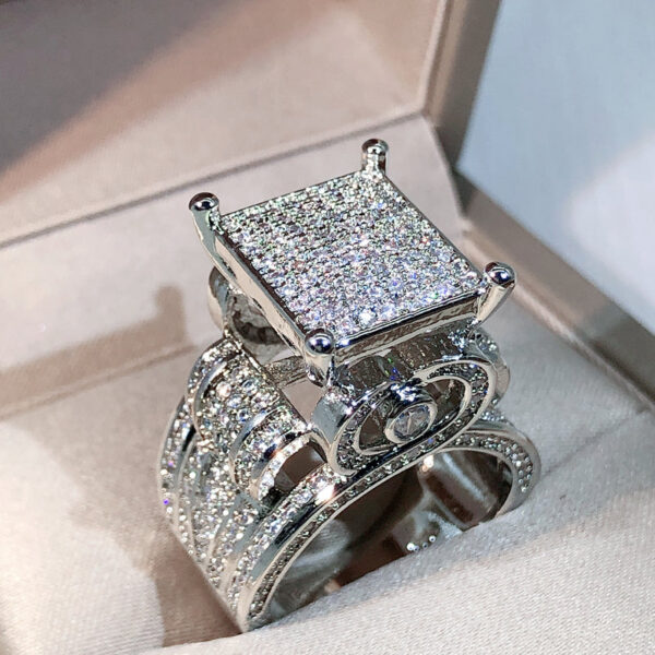 7a852bcdc71a7ace sterling sier high quality white zircon diamond geometric three-dimensional diversified ring suitable for couple