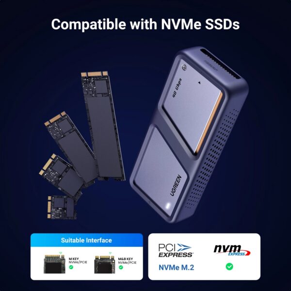 7a8b2b9f71832227 UGREEN 40Gbps NVMe SSD Enclosure M.2 to USB4.0 SSD Case Compatible with M.2 NVME PCIe Built-in Cooling Vest Aluminum Case