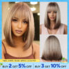 Brown Blonde Ombre Short Bob Wigs for Women Cosplay Synthetic with Bangs Dark Roots Gray Natural Hair Wig Heat Resistant