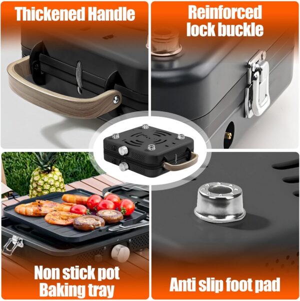 7a9e6597b2a0a250 2 Burner Propane Stove with Grill, 18,000 BTU, Portable Camping Stove, Foldable Camp Stove, Gas Stove with 2 Adjustable Burners, Piezo Ignition & Easy Carrying Handle (Green)