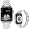 LELONG Compatible with Apple Watch Band 38mm 40mm 41mm Series 9 Series 8 7 6 5 4 3 2 1 SE Ultra, Bling Replacement Bracelet iWatch Band, Diamond Rhinestone Stainless Steel Metal Wristband Strap