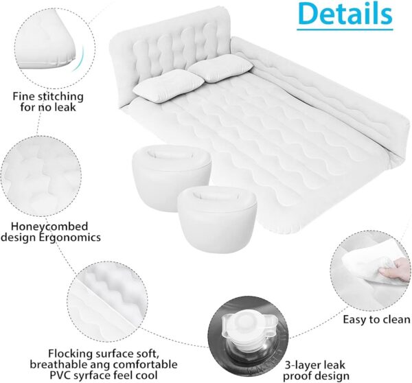 7aa884e6293d4fd6 Car Bed SUV Air Mattress, Car Air Mattress with Electric Air Pump, 2 Inflatable Pillows and 2 Footrests for Back Seat, Trunk Sleeping - Upgraded -Thickened Camping,White