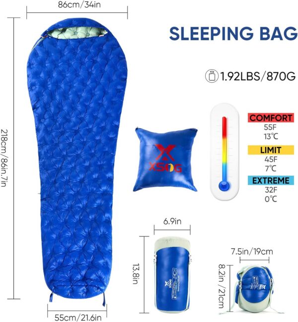 7ac2914cc1f5c381 Ultralight Down Sleeping Bag for Adults, 1.92lbs 32-55F 650 Fill Down, Lightweight Compact Mummy Backpacking Sleeping Bag for Outdoor Camping and Hiking, Compressible -MFH500