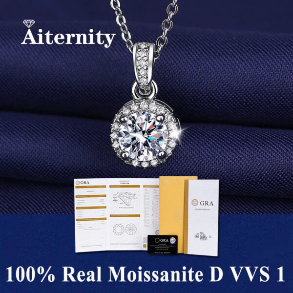 7acd30bf5bfbf856 0.5ct-1.0ct VVS1 D Color Moissanite Necklace 925 Soild Sterling Sliver Chain with Certificate Fine Jewelry for Woman Jewelry