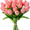 Mandy's 20pcs Red Artificial Tulip Silk Fake Flowers 13.5" for Mother's Day Easter Valentine’s Day Gifts in Bulk Home Kitchen Wedding Decorations