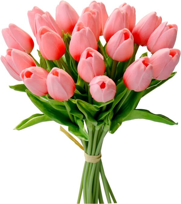 Mandy's 20pcs Red Artificial Tulip Silk Fake Flowers 13.5" for Mother's Day Easter Valentine’s Day Gifts in Bulk Home Kitchen Wedding Decorations