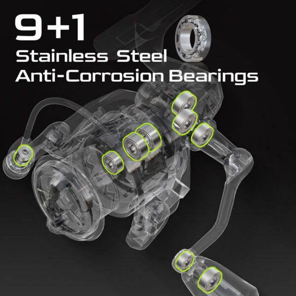 HANDING M1 Spinning 12kg Max Drag Graphite Reel, 9 + 1 Ball Bearings, 5.2:1 Gear Ratio Fishing Reel for Perch Bass and Pike