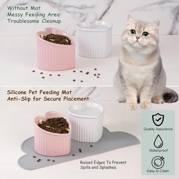7af60c673f91958c Cat Food Water Bowl Set - Raised Ceramic Cat Feeding Bowls with Non Slip Mat - Elevated Cat Dish Anti Vomiting - Whisker Friendly Wide Cat Bowl - Microwave and Dishwasher Safe - White & Pink (2pcs)