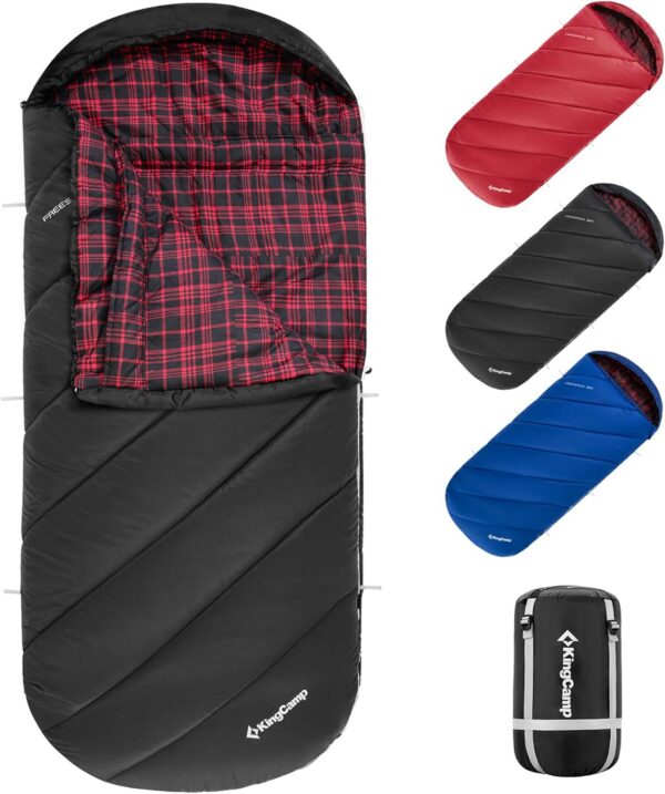 7b09490ea77c1762 KingCamp XXL Sleeping Bag for Adults 3-4 Season Large Wide Flannel Liner Single Warm Waterproof Lightweight for Camping Hiking Backpacking Outdoor with Compression Sack