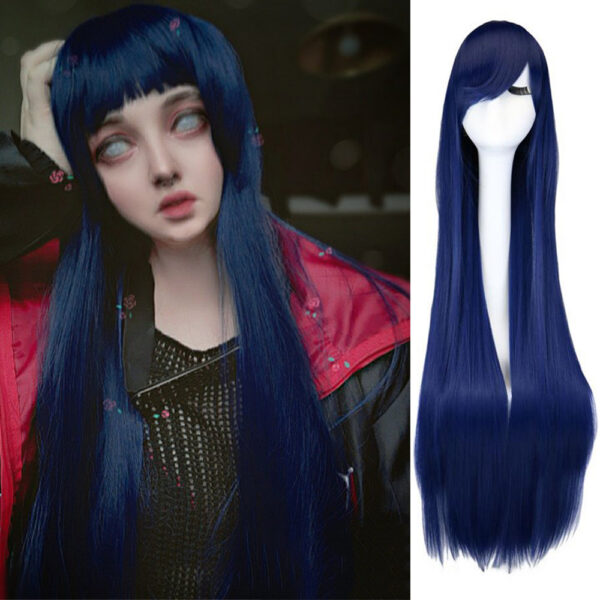 Long Straight Cosplay Wig Purple Black Red Pink Blue Dark Brown 100 Cm Synthetic Hair Wigs